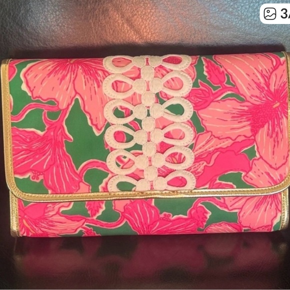 NEW oversized clutch Hibis Kiss lace trim purse bag tote Lilly Pulitzer travel - Picture 3 of 7